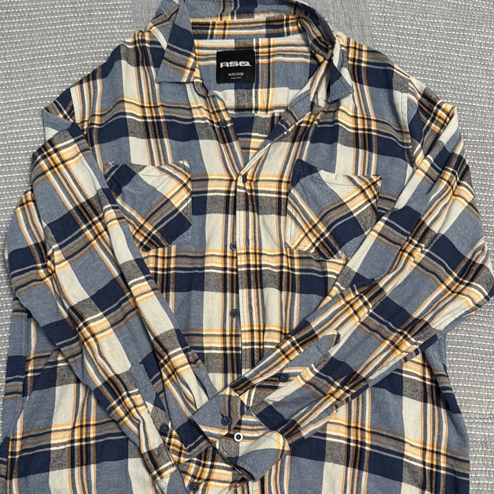 RSQ Men's Blue and Yellow Plaid Shirt